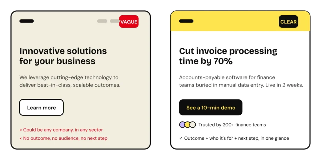 Value Proposition Vague vs clear infographic